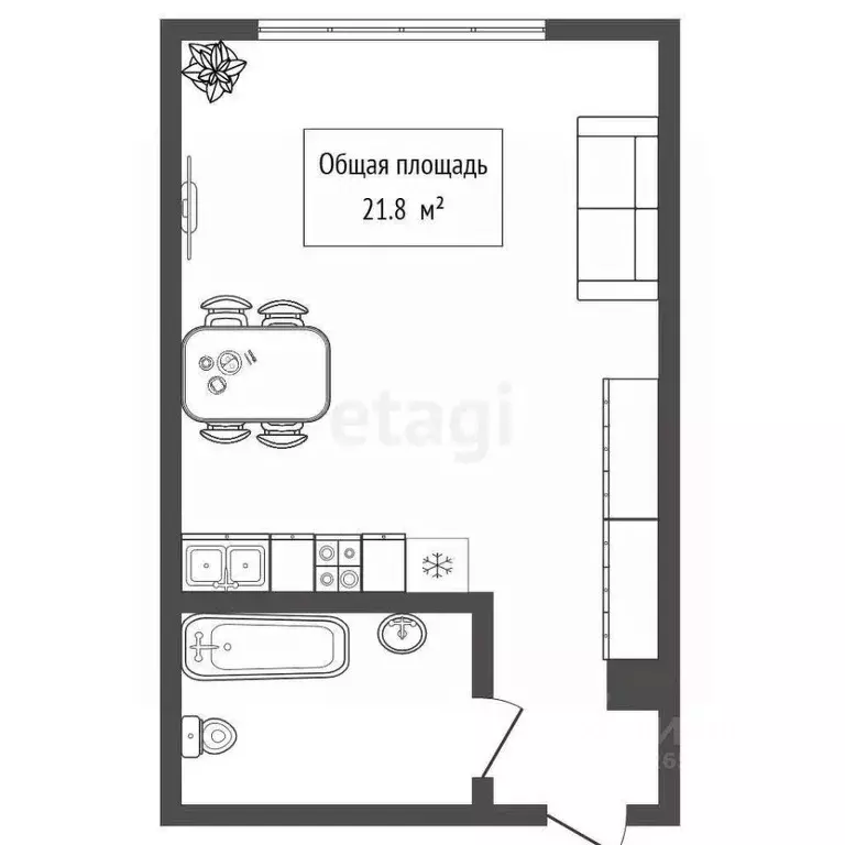 Студия Новосибирская область, с. Новолуговое, Солнечный мкр 1 (21.8 м) - Фото 1