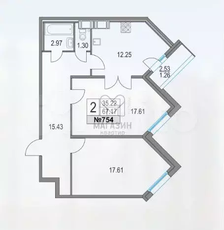 2-к. квартира, 67,2 м, 13/25 эт. - Фото 1