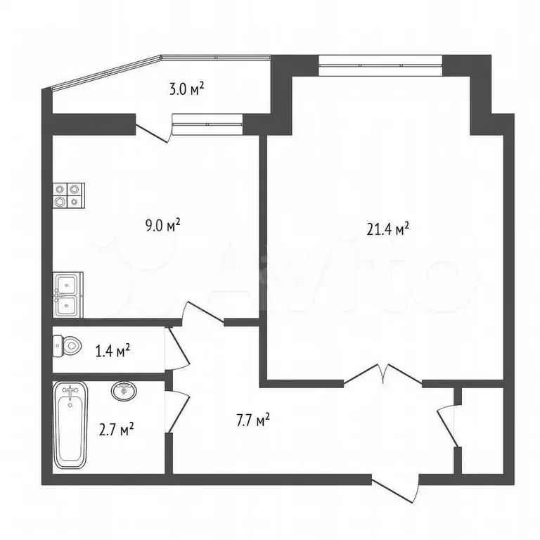 1-к. квартира, 43,2 м, 7/9 эт. - Фото 0