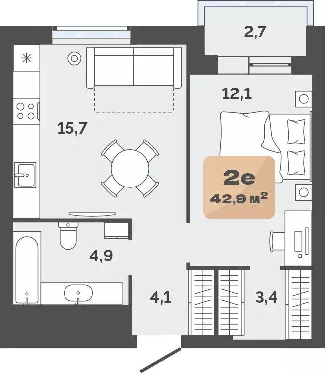 1-комнатная квартира: Тюмень, улица Республики, 204к18 (41.55 м) - Фото 2