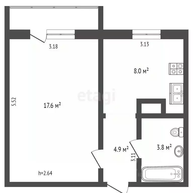 1-к кв. Ямало-Ненецкий АО, Ноябрьск ул. 8 Марта, 5 (34.4 м) - Фото 2