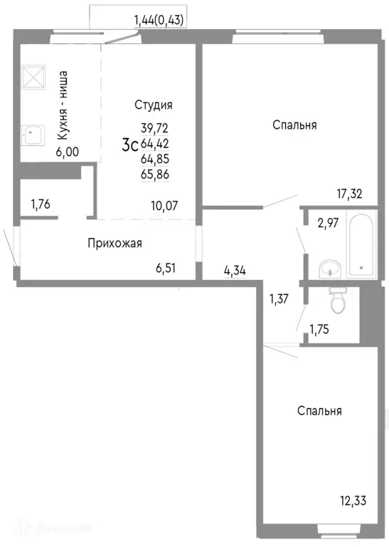 Продаётся 3-к квартира, 64.85 м - Фото 0