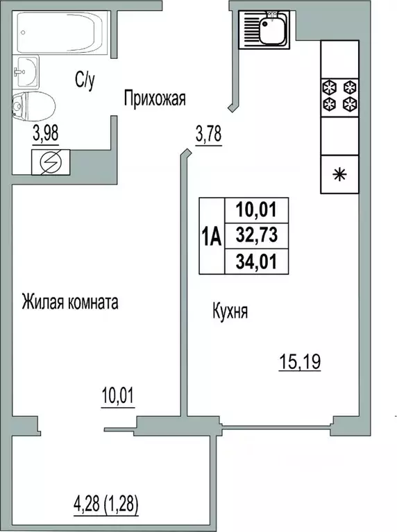 1-к кв. Псковская область, Псков Линейная ул., 89 (34.01 м) - Фото 0