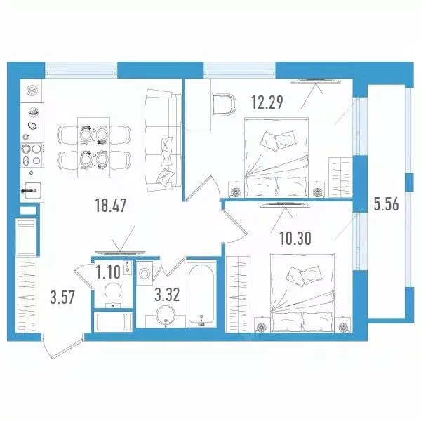 2-к кв. Санкт-Петербург дор. Муринская, 67 (50.72 м) - Фото 0