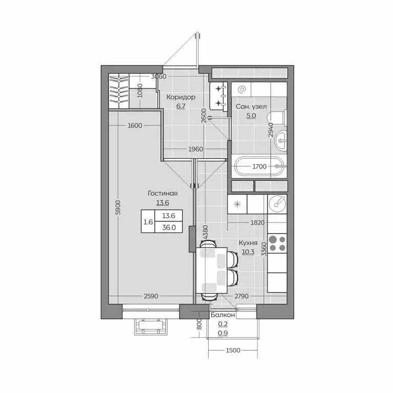 1-комнатная квартира: Усады, жилой комплекс Южный Парк (36.09 м) - Фото 1