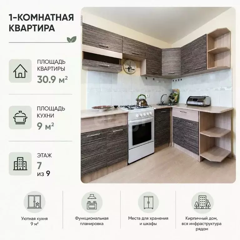 1-к кв. Тамбовская область, Тамбов Свободная ул., 4к8с2 (30.9 м) - Фото 1