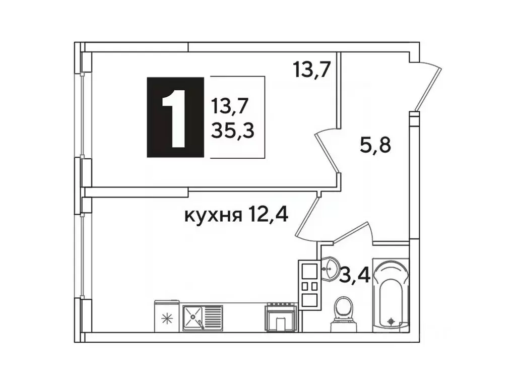 1-к кв. Краснодарский край, Краснодар Самолет-6 жилой комплекс (35.3 ... - Фото 1