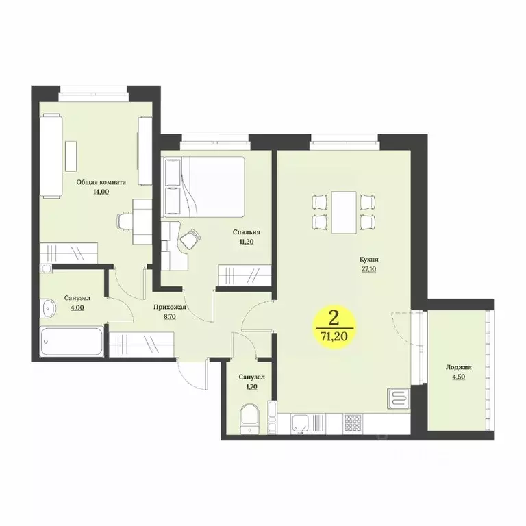 2-к кв. Ставропольский край, Ставрополь Лесная ул., 204 (70.7 м) - Фото 1