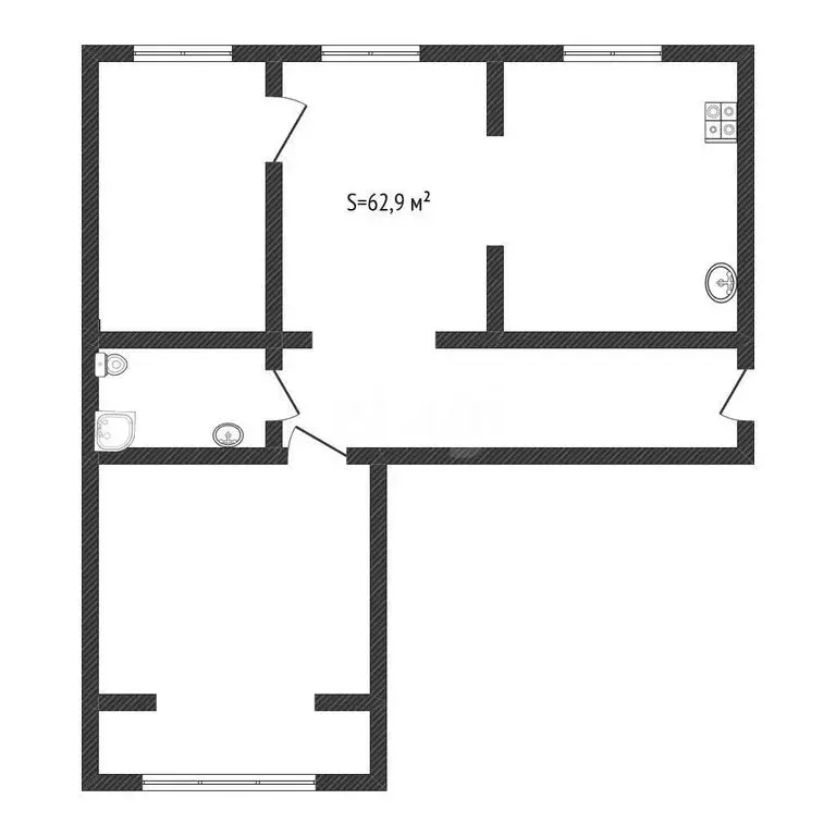 3-комнатная квартира: Бийск, переулок Владимира Мартьянова, 37 (62.9 ... - Фото 0