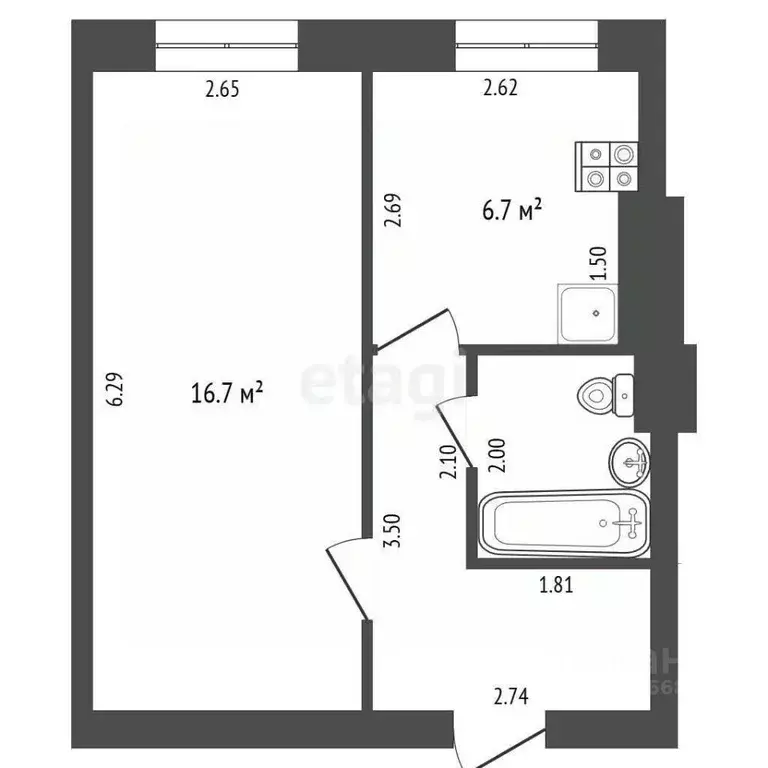 1-к кв. Калининградская область, Мамоново Артиллерийская ул., 2Ак6 ... - Фото 2