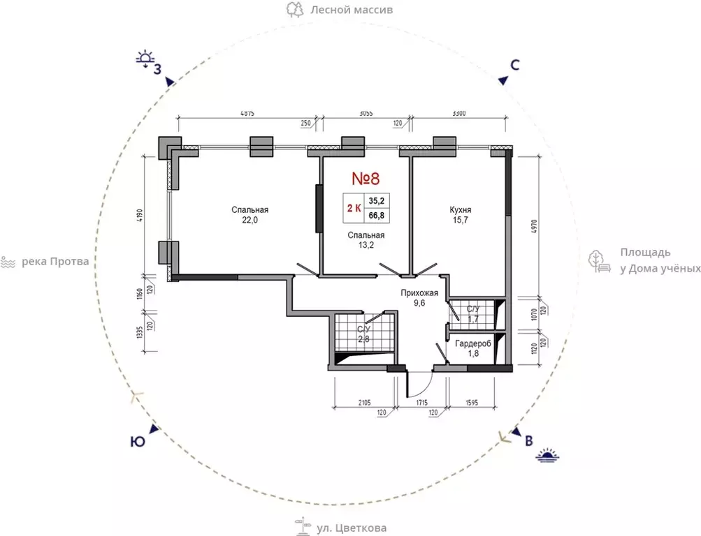 2-к кв. Калужская область, Обнинск ул. Усачева (66.8 м) - Фото 0