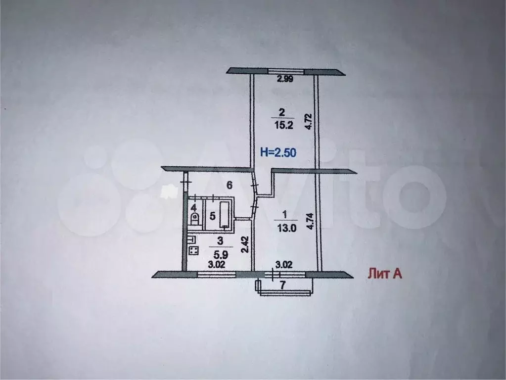 2-к. квартира, 42,1 м, 4/5 эт. - Фото 0