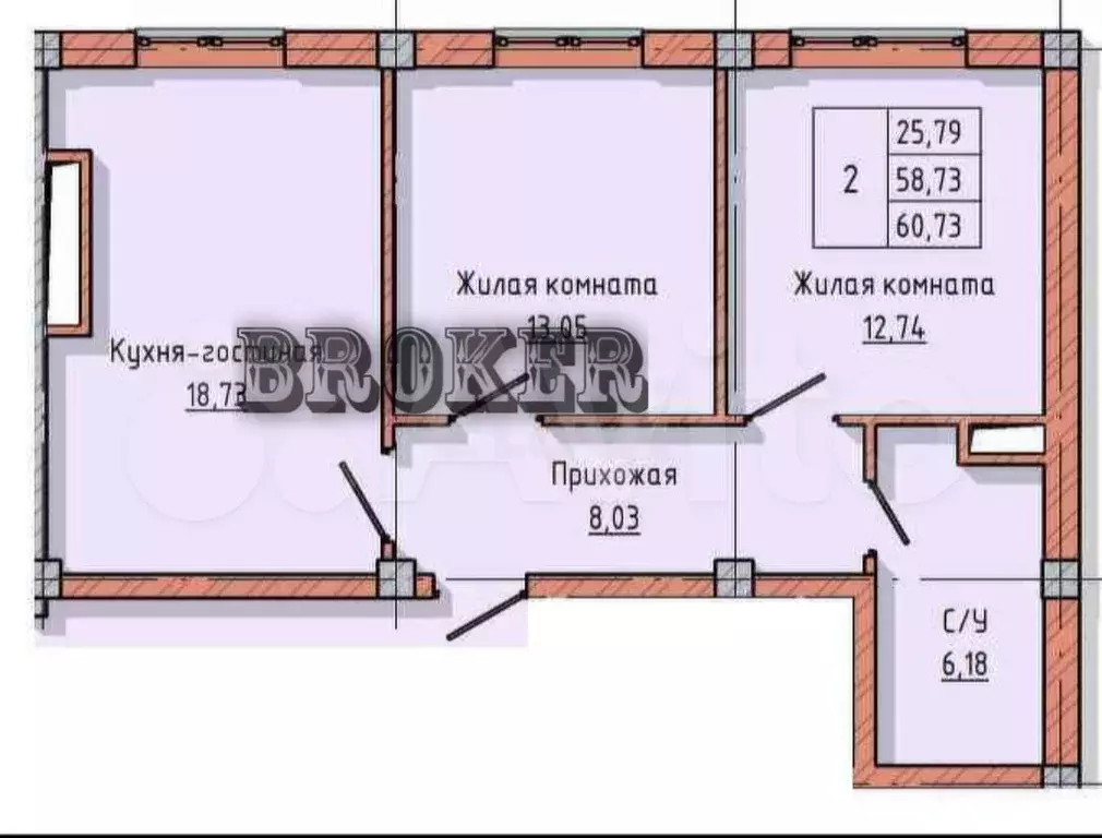 2-к. квартира, 60 м, 4/16 эт. - Фото 1