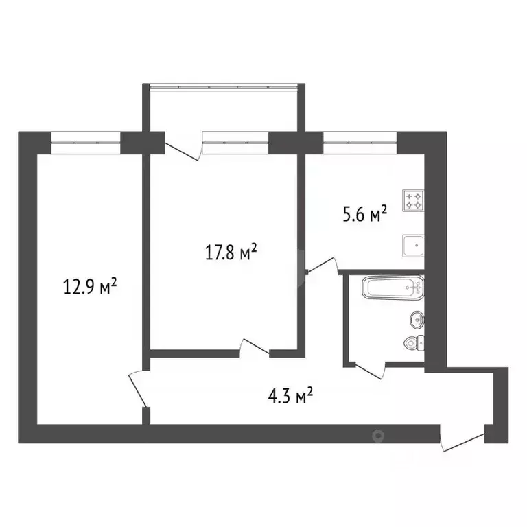 2-к кв. Красноярский край, Красноярск Вузовский пер., 18 (47.0 м) - Фото 1