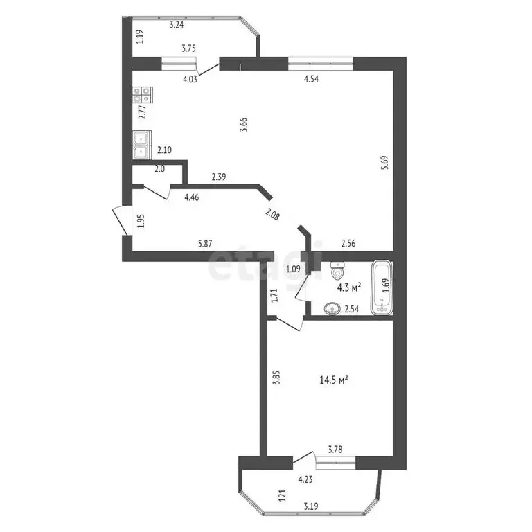 2-комнатная квартира: Абакан, улица Комарова, 9Б (68.4 м) - Фото 0