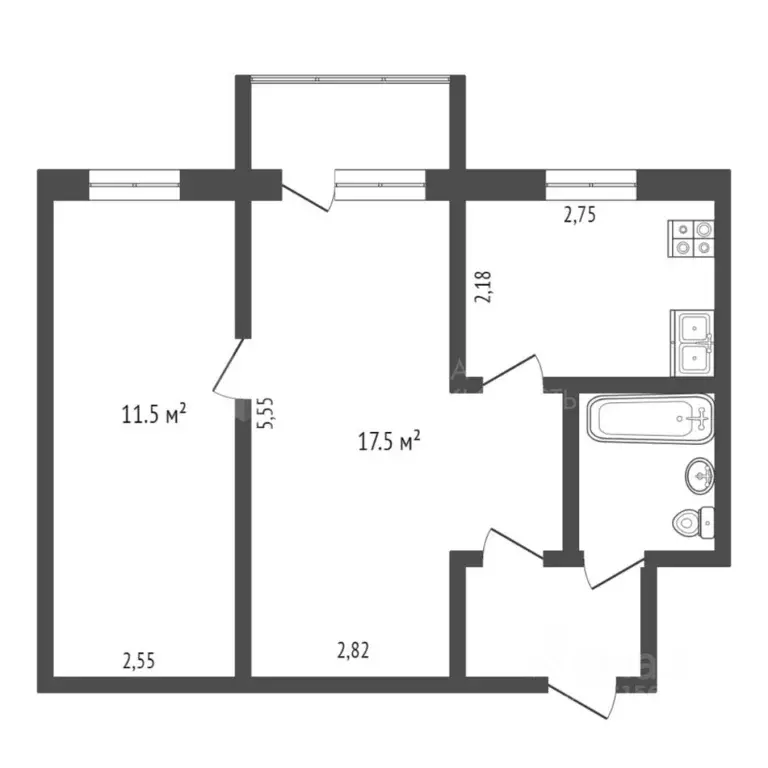2-к кв. Тюменская область, Тюмень ул. Пермякова, 34 (44.0 м) - Фото 2