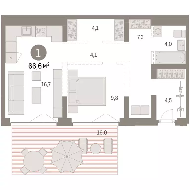 1-комнатная квартира: Новосибирск, Октябрьский район, микрорайон ... - Фото 2