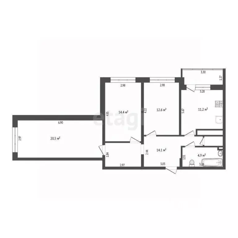 3-к кв. Тюменская область, Тюмень ул. Николая Федорова, 17 (78.9 м) - Фото 1