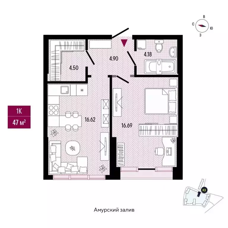 1-к кв. Приморский край, Владивосток просп. 100-летия Владивостока, ... - Фото 2