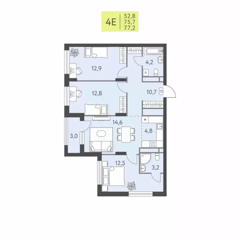 4-к кв. Пермский край, Пермь ул. Левченко, 8 (77.2 м) - Фото 1