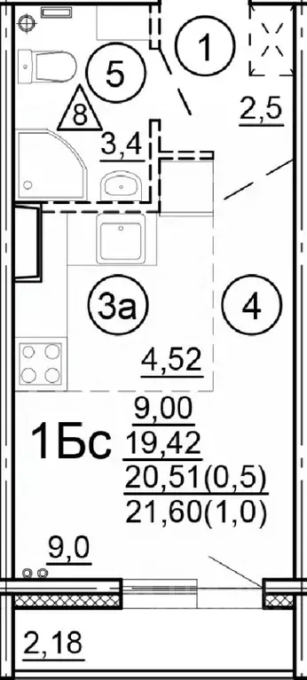 Студия Тверская область, Тверь Новочеркасская ул., 49 (21.6 м) - Фото 0