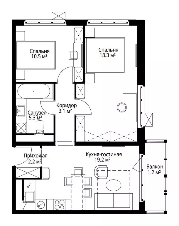 2-комнатная квартира: деревня Сапроново, микрорайон Купелинка, квартал ... - Фото 2
