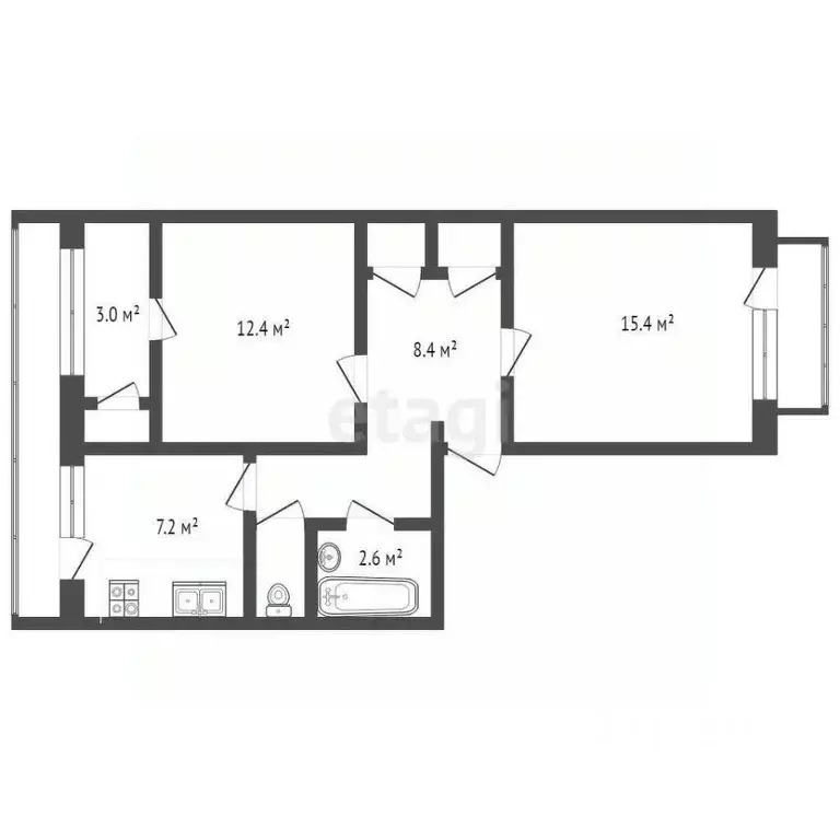 2-к кв. Севастополь ул. Ивана Голубца, 22 (53.8 м) - Фото 2