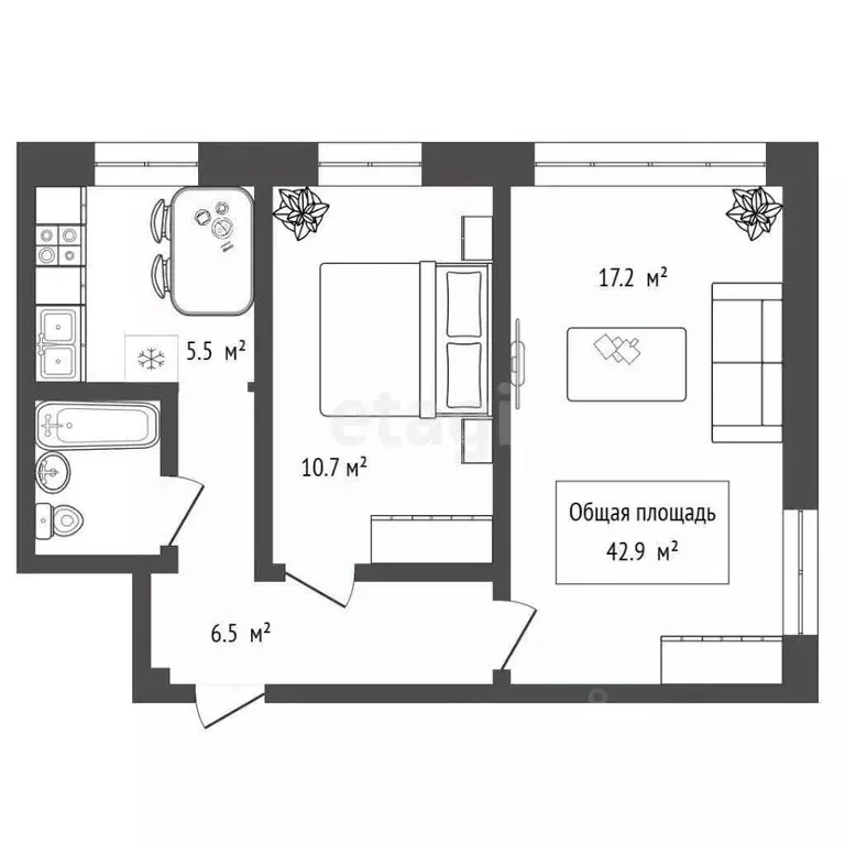 2-к кв. Новосибирская область, Новосибирск Северо-Чемской жилмассив, ... - Фото 2
