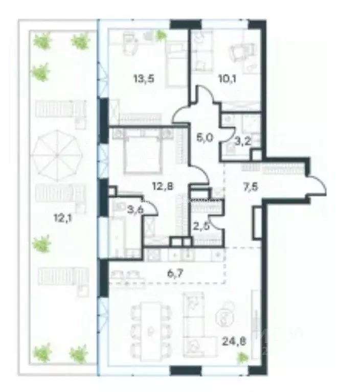 Квартира, 3 комнаты, 125.1 м - Фото 1