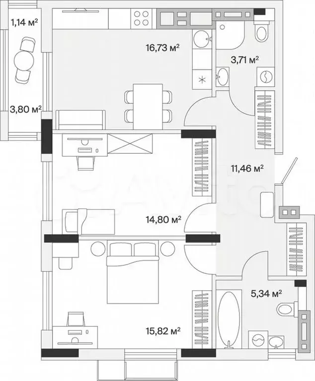 2-к. квартира, 69м, 6/7эт. - Фото 1