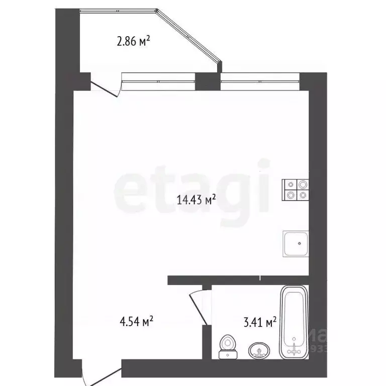 Студия Тюменская область, Тюмень ул. Беляева, 33к2 (27.5 м) - Фото 2