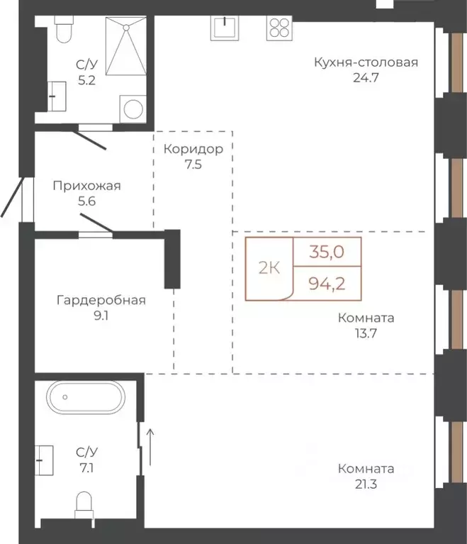 2-к кв. Алтайский край, Барнаул пл. Баварина, 8к1 (93.7 м) - Фото 1
