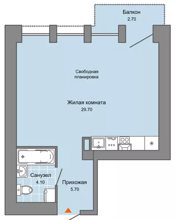 Студия Пермский край, Пермь ул. Дзержинского, 31Б (39.0 м) - Фото 2
