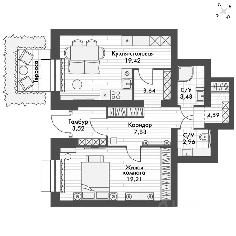 2-к кв. Татарстан, Зеленодольский район, Октябрьское с/пос, пос. ... - Фото 2