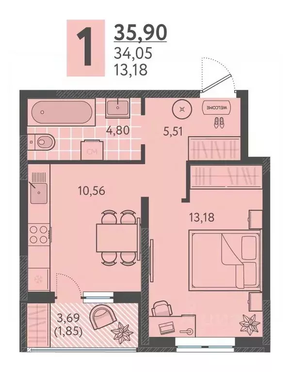 1-к кв. Краснодарский край, Краснодар ул. Имени Виктора Анфиногенова, ... - Фото 1