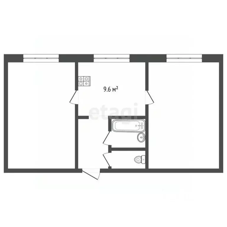 2-к кв. Кемеровская область, Мыски Притомский мкр, 17-й кв-л, 17 (50.6 ... - Фото 2