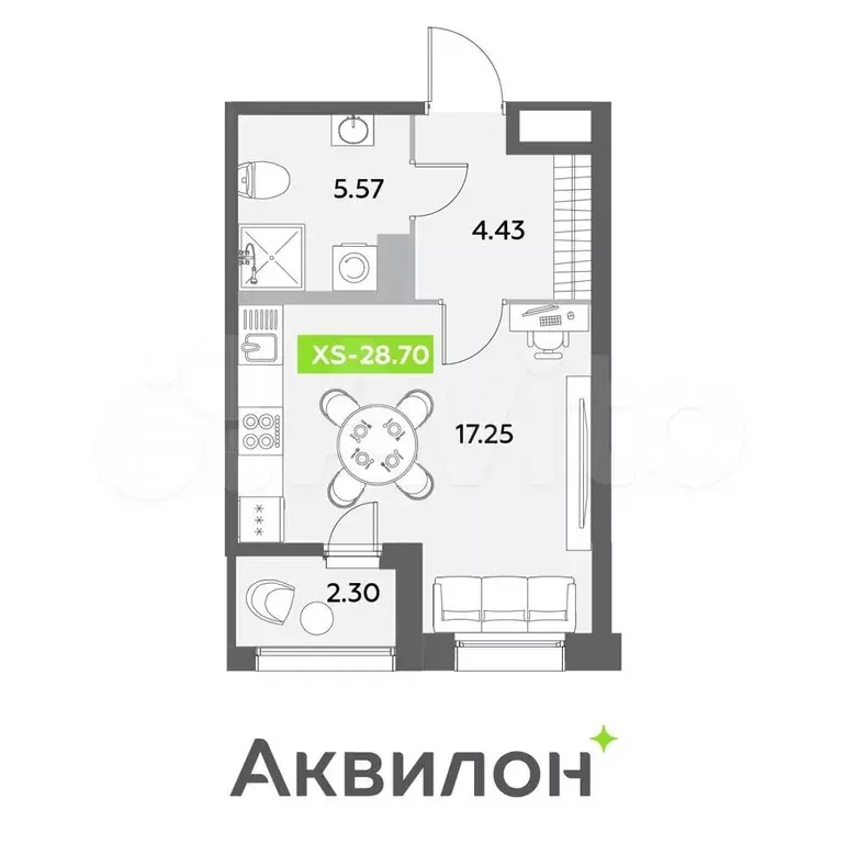 Квартира-студия, 28,7 м, 11/12 эт. - Фото 1