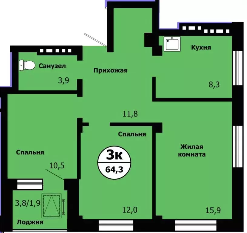 3-комнатная квартира: Красноярск, улица Лесников, 49 (64.3 м) - Фото 0