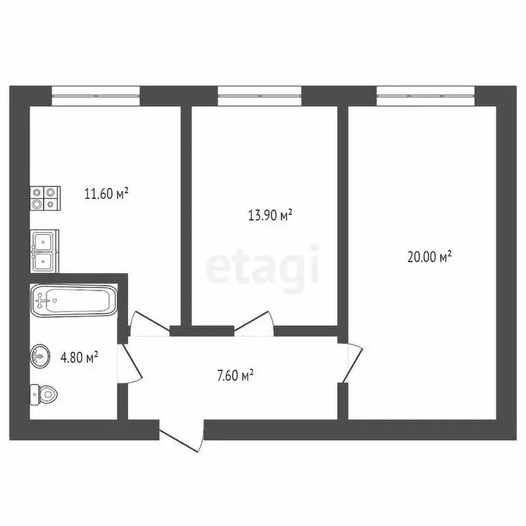 2-комнатная квартира: Тюмень, улица Республики, 204к6 (53.6 м) - Фото 1