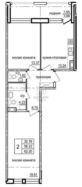 2-комнатная квартира: Санкт-Петербург, Планерная улица, 87к1 (62.2 м) - Фото 0