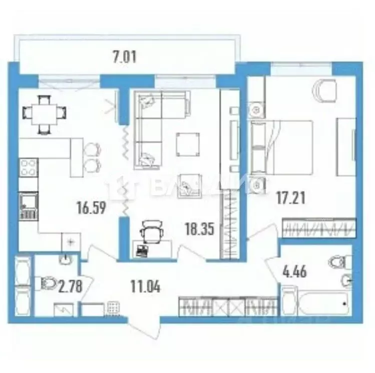 2-к кв. Санкт-Петербург просп. Тореза, 118 (71.0 м) - Фото 1