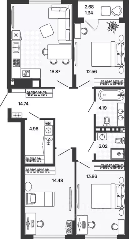 3-к кв. Калининградская область, Гурьевский муниципальный округ, пос. ... - Фото 1