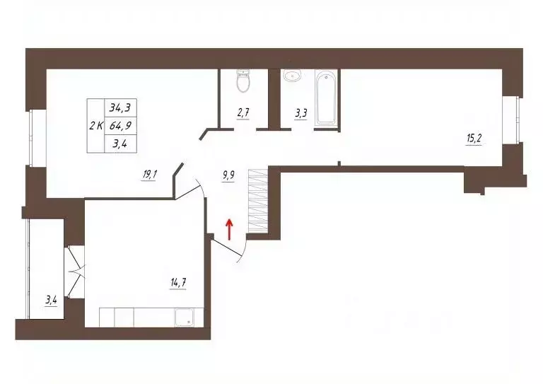 2-к кв. Вологодская область, Вологда  (64.9 м) - Фото 1
