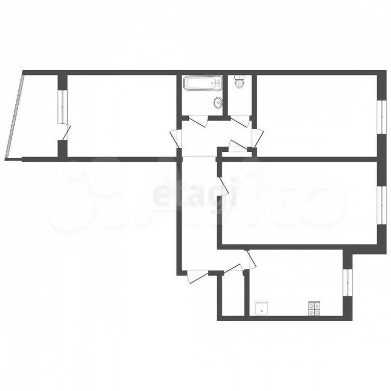 3-к. квартира, 64,7 м, 1/9 эт. - Фото 0