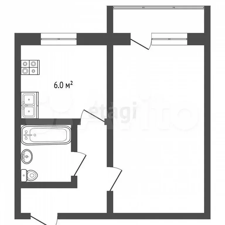 1-к. квартира, 32,8 м, 1/5 эт. - Фото 0