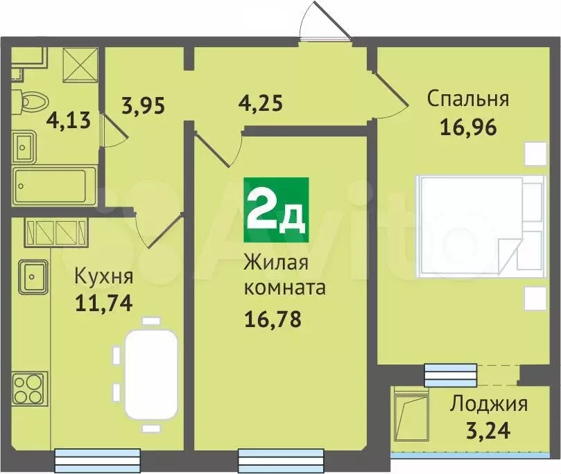 2-к. квартира, 61,1 м, 8/9 эт. - Фото 0