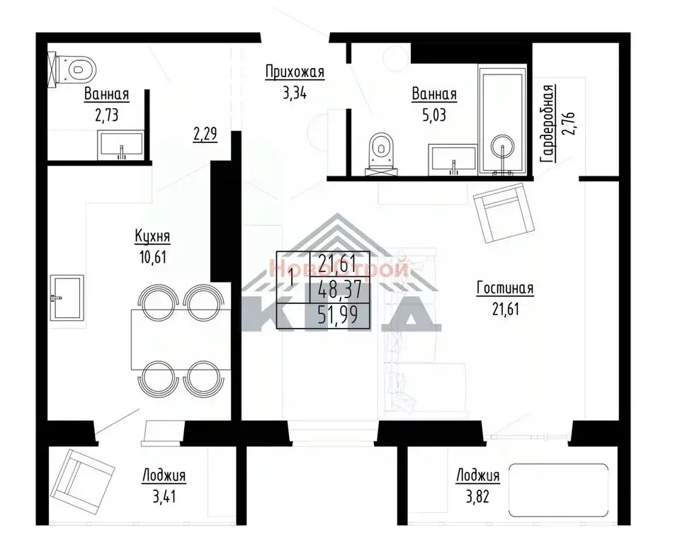 1-к кв. Омская область, Омск ул. Леонида Маслова, 7 (52.0 м) - Фото 1