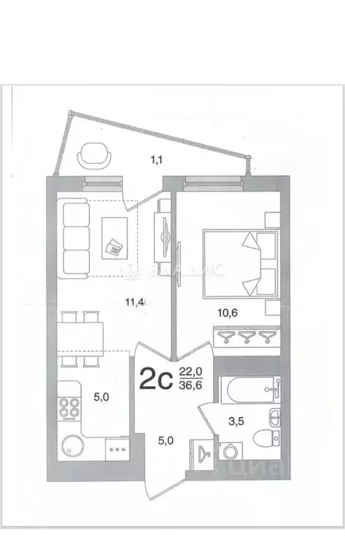 2-к кв. Башкортостан, Уфа бул. Яркий, 11 (36.6 м) - Фото 2