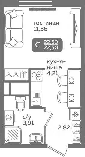 Студия Тюменская область, Тюмень ул. Заполярная, 9/2 (22.5 м) - Фото 0