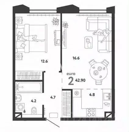 1-к кв. Москва ул. Малая Очаковская, 1к2 (43.0 м) - Фото 2